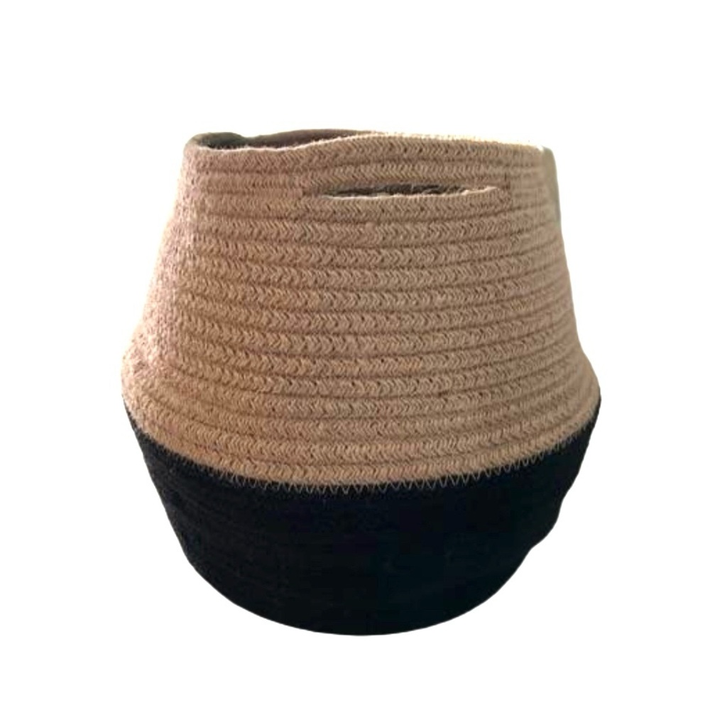 Jute Rope Belly Basket Two Toned 12” Height